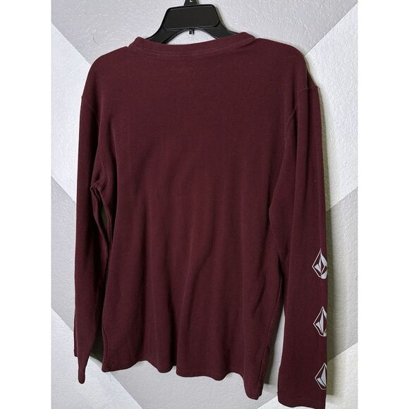 Volcom Size L Mens Sweater Crew Neck Long Sleeve Casual Thermal Waffle Burgundy - Picture 10 of 10